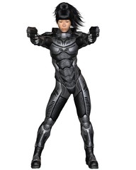 Future Soldier, Asian Female, Standing - science fiction illustration