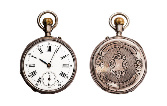 Antique Pocket Watch Isolated on White (Clipping path)
