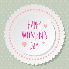 Happy Women's Day Postcard Circle white on a Retro background.