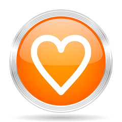 heart orange silver metallic metallic chrome web circle glossy icon