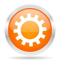 gear orange silver metallic metallic chrome web circle glossy icon
