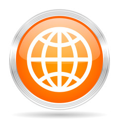 Obraz premium earth orange silver metallic metallic chrome web circle glossy icon