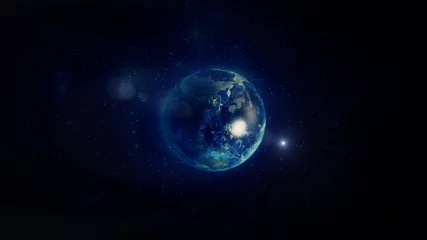 Fototapete Vollmond und Bäume Erde im Weltraum mit Lichteruption