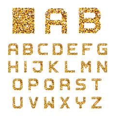 Naklejka premium vector golden sparkles alphabet font letters