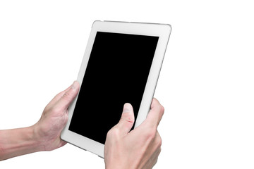 Isolated hands holding tablet pc