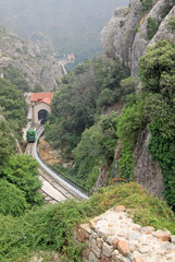 MONTSERRAT, SPAIN - AUGUST 28, 2012: Funicular de La Santa Cova at  the Benedictine abbey Santa Maria de Montserrat