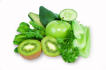 Naklejka na ściany i meble Fruit vegetables green vitamin isolated white background