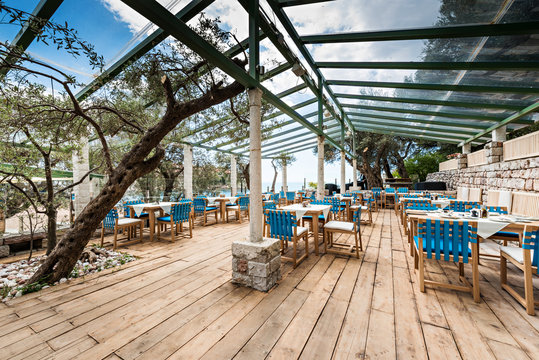 Sea view terrace of  luxury restaurant