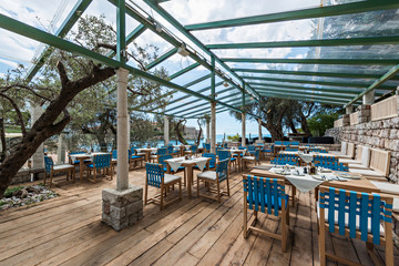 Fototapeta na wymiar Interior of summer terrace of restaurant