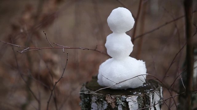 Old Snowman Melts and Falls. The little snowman melts quickly, destroyed and dumped. spring