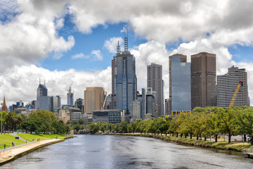 Looking along the Yarra River to the city of Melbourne