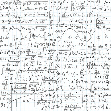 Mathematical vector seamless pattern, "handwritten on the copybook paper"