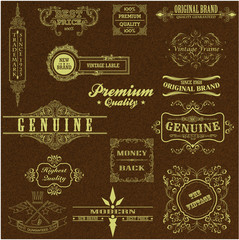 Набор старинных рамок для рекламы и оформления на джинсовой текстуре. Вывески для ресторанов и торговых марок.