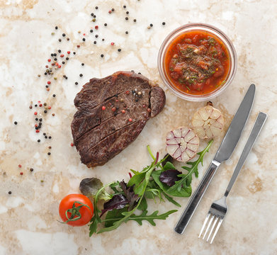 Cooked meat beef steak on the plate