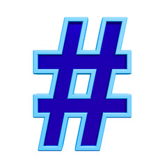 Obraz premium Number mark sign from blue glass with frame alphabet set, isolated on white. Computer generated 3D photo rendering.