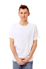 Obraz premium Young smile guy in white T-shirt