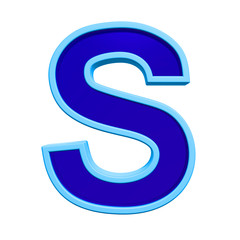 One letter from blue glass with frame alphabet set, isolated on white. Computer generated 3D photo rendering.