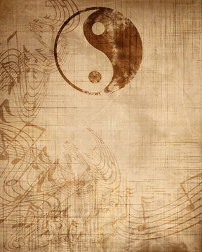 Grunge yin yang symbol background.