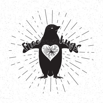 Free Hugs Penguin Design Element