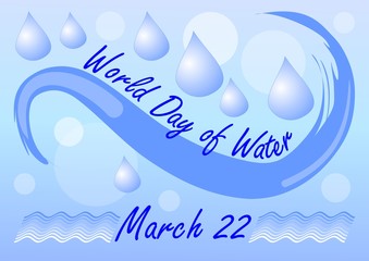 World day of water, March 22, billboard or banner template in blue with water wave, water drops and bubles