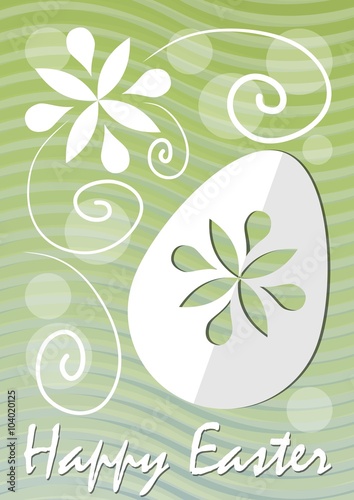 Happy Easter Fine Green Wavy Background With Easter Egg Paper Cut