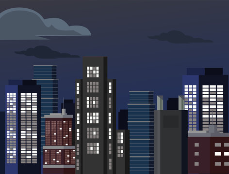 Night cityscape. Vector flat illustration