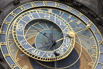 Detail of the historical medieval astronomical Clock in Prague on Old Town Hall , Czech Republic