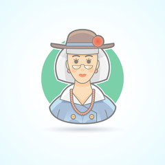 Old lady, elderly woman icon. Avatar and person illustration. Flat colored outlined style.
