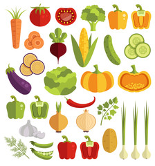 Vegetables vector flat icons set