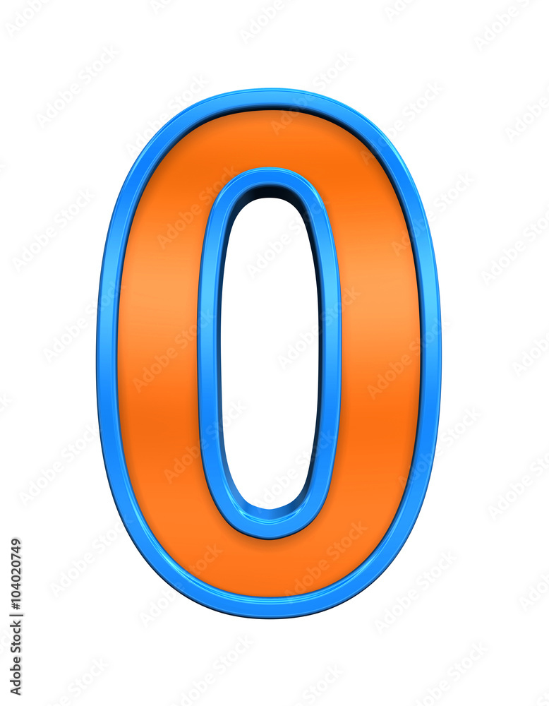 Fototapete one digit from orange glass with blue frame alphabet set, isolated on white. computer generated 3d p