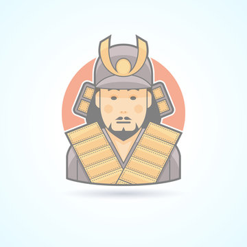 recommend clip art: Samurai, japanese warrior icon. Avatar and person illustration. Flat colored outlined style.