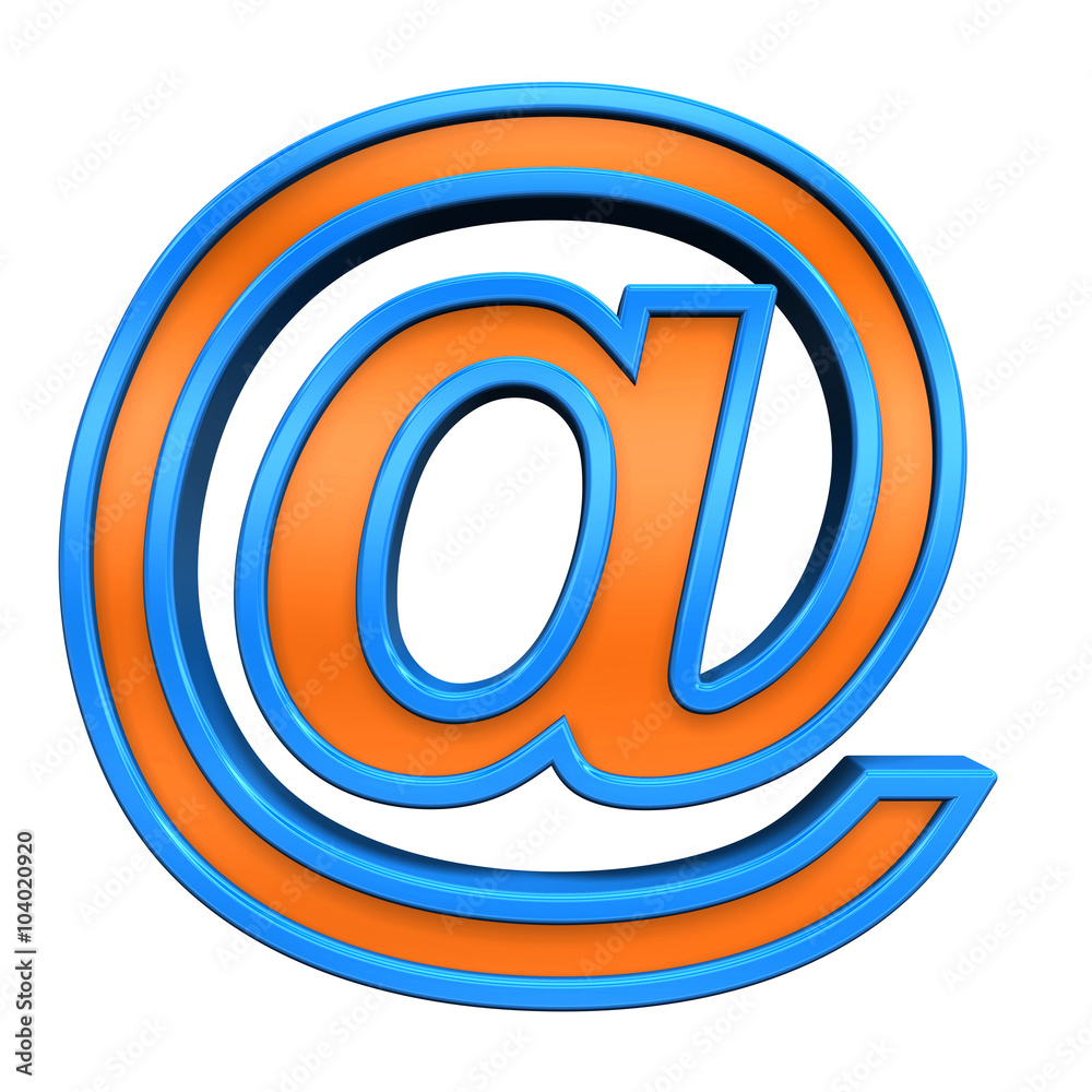 Fototapete mail sign from orange glass with blue frame alphabet set, isolated on white. computer generated 3d p