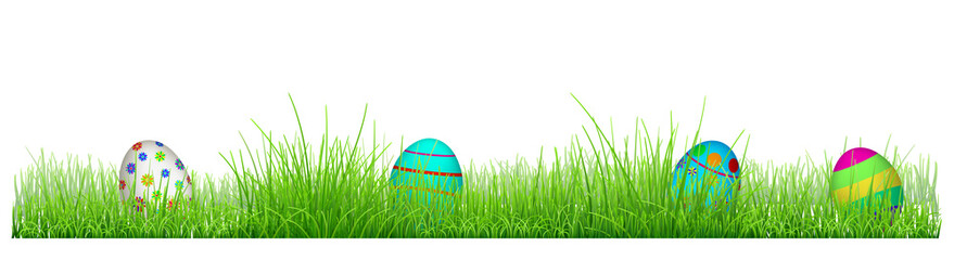 Green grass with Easter eggs