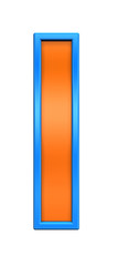 One letter from orange glass with blue frame alphabet set, isolated on white. Computer generated 3D photo rendering.