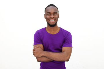 Smiling young man in purple t-shirt