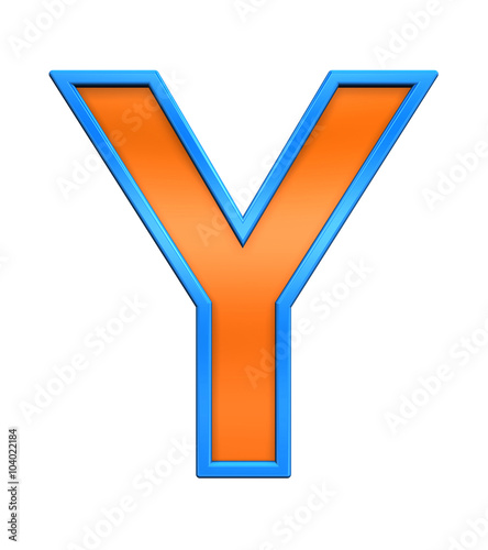 "One letter from orange glass with blue frame alphabet set, isolated on