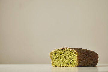 Closeup spinach bread isolated on white