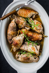 Pork rolls on porcelain dish