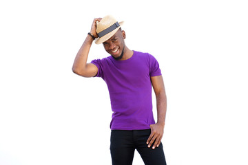Handsome young african man with hat smiling