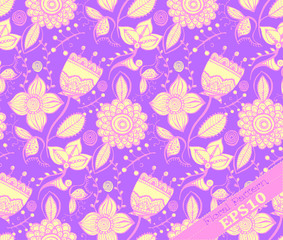 Repeating Floral Pattern. Purple and yellow