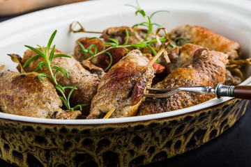 Pork rolls on porcelain dish