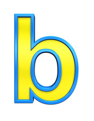 One lower case letter from yellow glass with blue frame alphabet set, isolated on white. Computer generated 3D photo rendering.