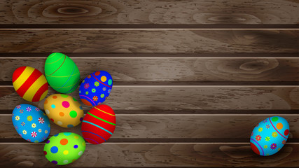 Easter eggs on wooden planks