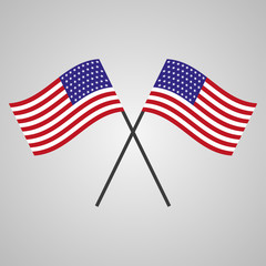 Two flags of USA on a gray background