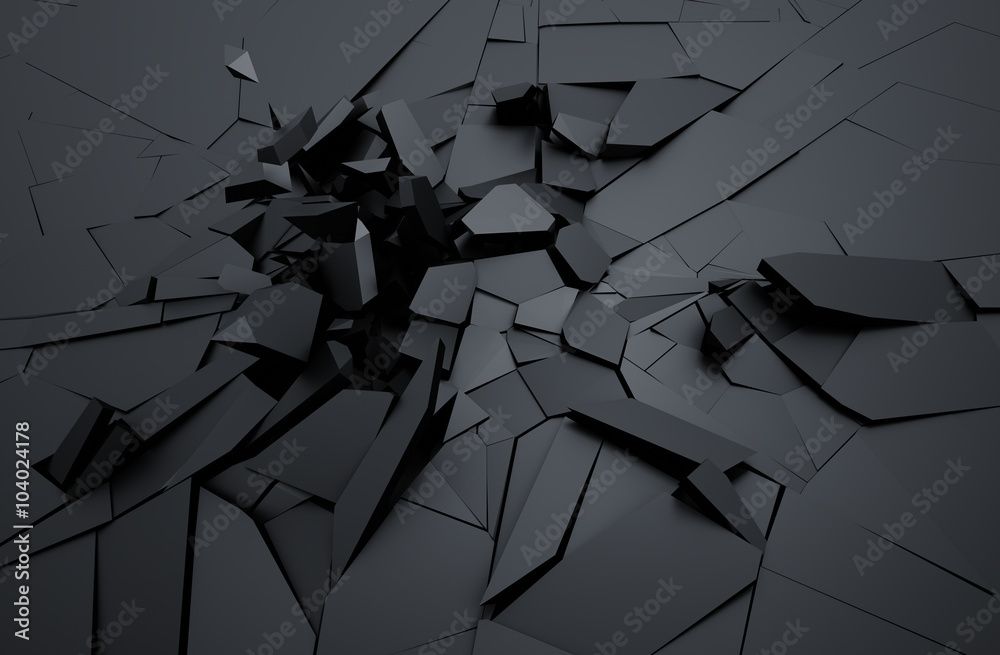 Poster abstract 3d rendering of cracked surface. background with broken shape. wall destruction. explosion 