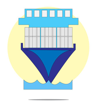Illustration of containership with yellow circle background