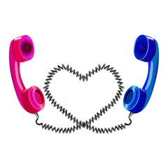 Long distance love, two telephone handsets
