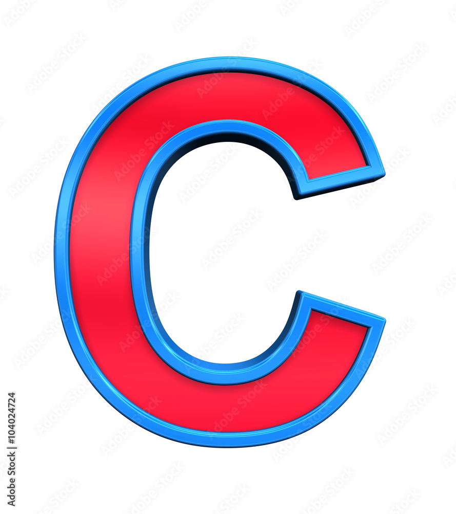 Fototapete one letter from red glass with blue frame alphabet set, isolated on white. computer generated 3d pho
