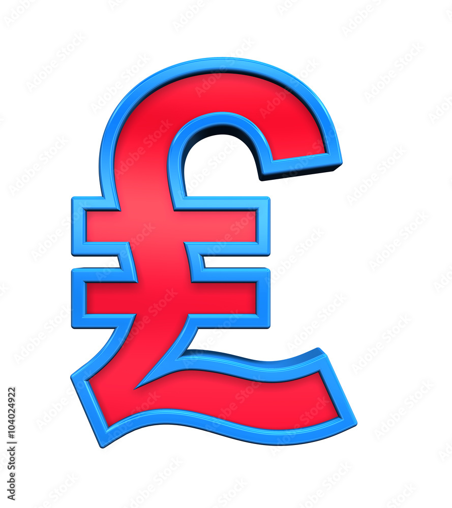 Fototapete pound sign from red glass with blue frame alphabet set, isolated on white. computer generated 3d pho