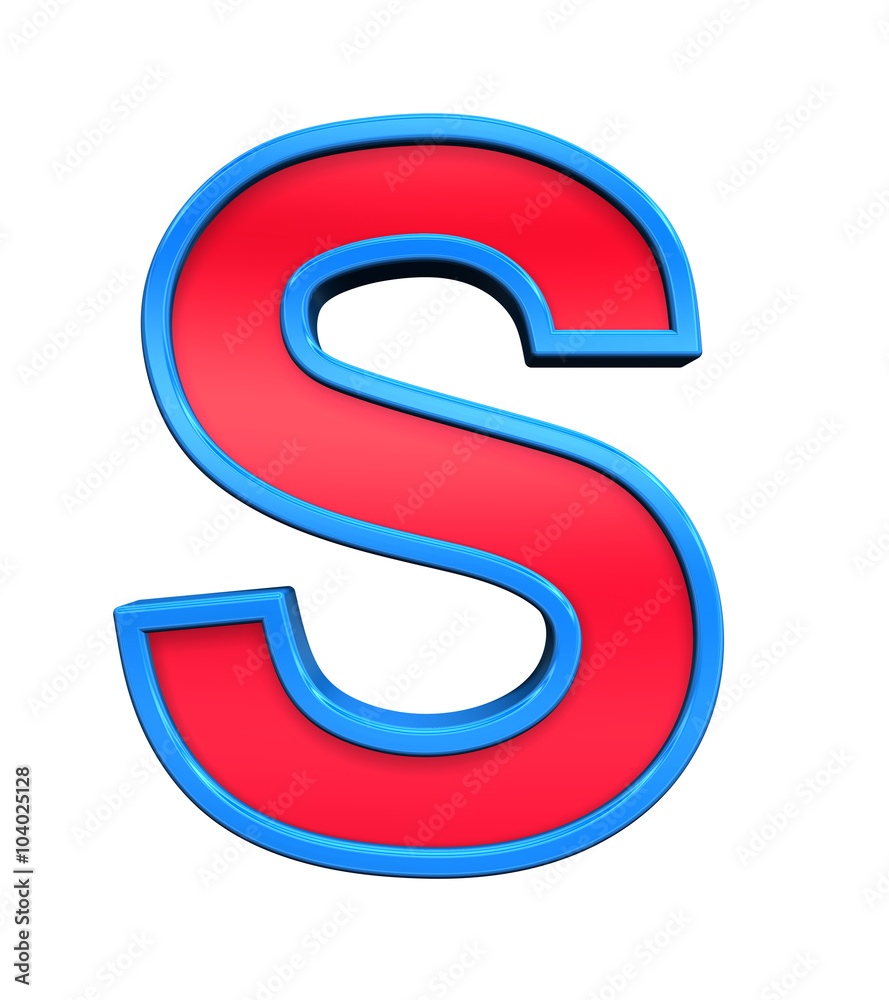 Fototapete one letter from red glass with blue frame alphabet set, isolated on white. computer generated 3d pho